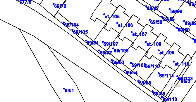 Parcela st. 69/52 v KÚ Borovnice u Potštejna, Katastrální mapa