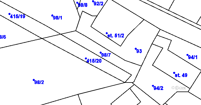 Parcela st. 98/7 v KÚ Borovnice u Potštejna, Katastrální mapa