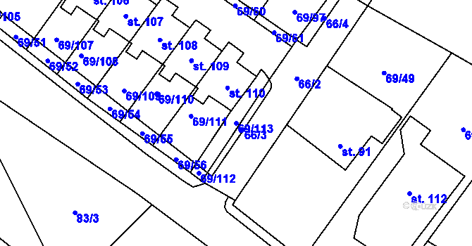 Parcela st. 69/113 v KÚ Borovnice u Potštejna, Katastrální mapa