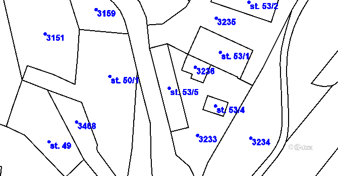 Parcela st. 53/5 v KÚ Rájec, Katastrální mapa