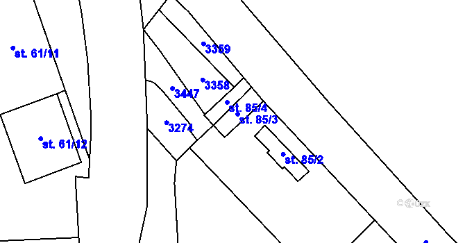 Parcela st. 85/3 v KÚ Rájec, Katastrální mapa