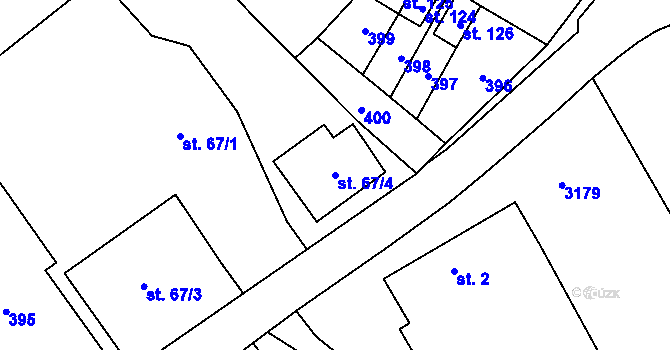 Parcela st. 67/4 v KÚ Rájec, Katastrální mapa