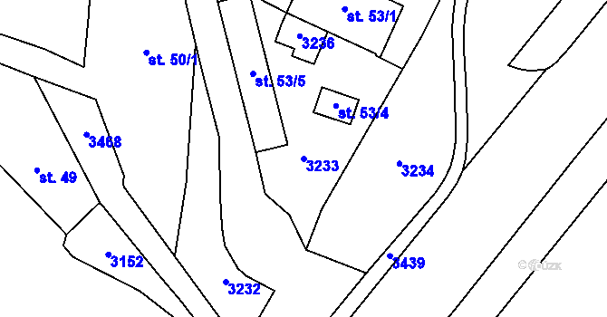 Parcela st. 3233 v KÚ Rájec, Katastrální mapa