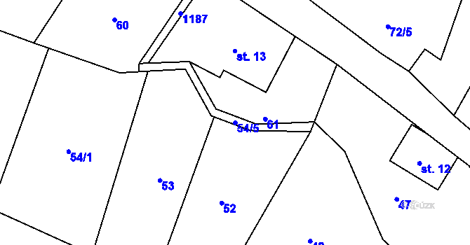Parcela st. 54/5 v KÚ Borovnička, Katastrální mapa