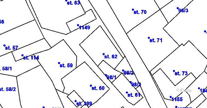 Parcela st. 62 v KÚ Borovnice u Jimramova, Katastrální mapa