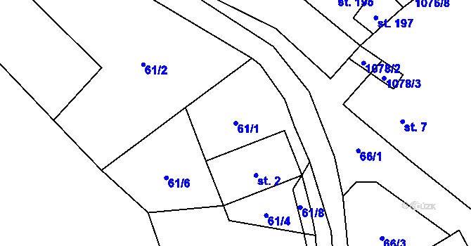 Parcela st. 61/1 v KÚ Borovnice u Jimramova, Katastrální mapa