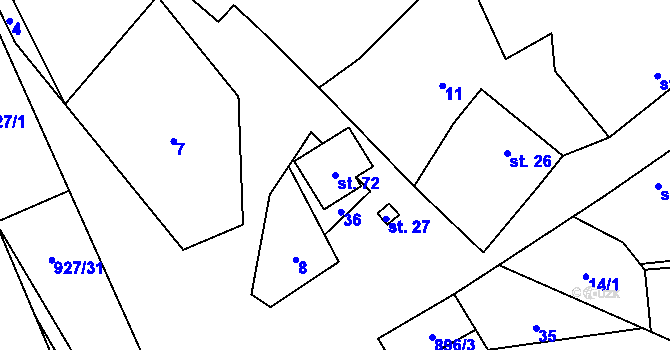 Parcela st. 72 v KÚ Borovník, Katastrální mapa