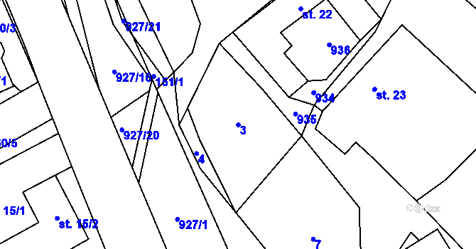Parcela st. 3 v KÚ Borovník, Katastrální mapa