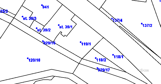 Parcela st. 119/1 v KÚ Borovník, Katastrální mapa