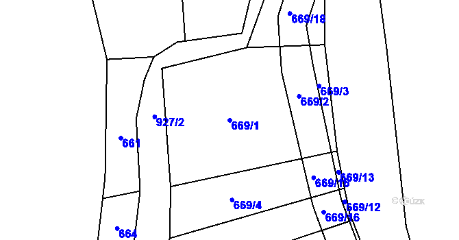 Parcela st. 669/1 v KÚ Borovník, Katastrální mapa