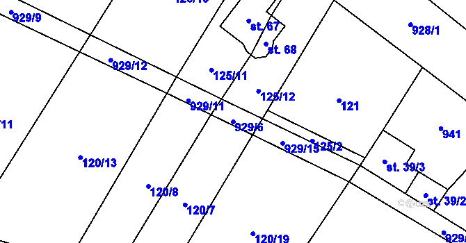Parcela st. 929/6 v KÚ Borovník, Katastrální mapa