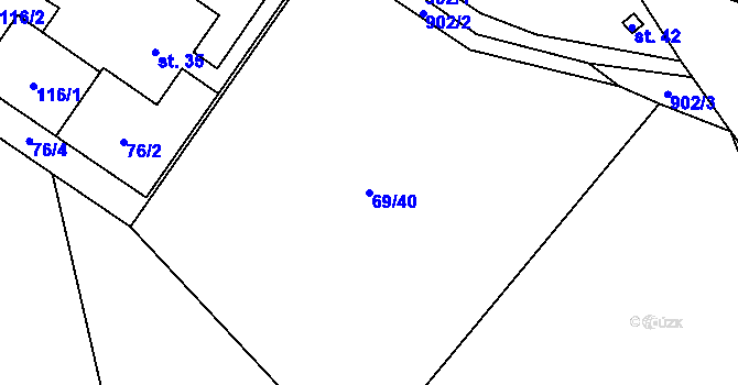 Parcela st. 69/40 v KÚ Borovník, Katastrální mapa