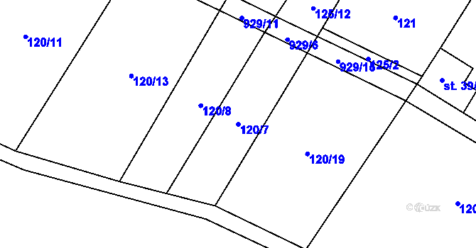 Parcela st. 120/7 v KÚ Borovník, Katastrální mapa