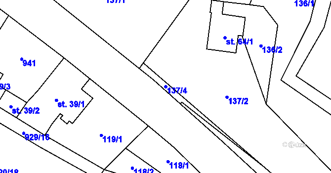 Parcela st. 137/4 v KÚ Borovník, Katastrální mapa
