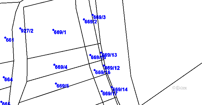 Parcela st. 669/13 v KÚ Borovník, Katastrální mapa