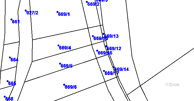 Parcela st. 669/16 v KÚ Borovník, Katastrální mapa