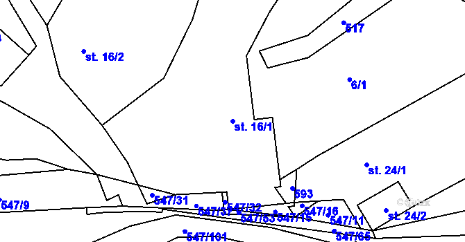 Parcela st. 16/1 v KÚ Borovno, Katastrální mapa