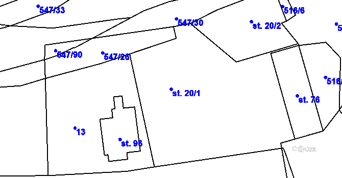 Parcela st. 20/1 v KÚ Borovno, Katastrální mapa