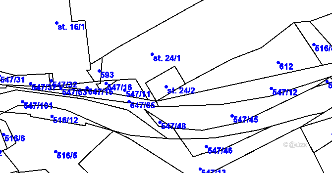 Parcela st. 24/2 v KÚ Borovno, Katastrální mapa