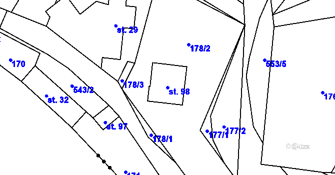 Parcela st. 98 v KÚ Borovno, Katastrální mapa