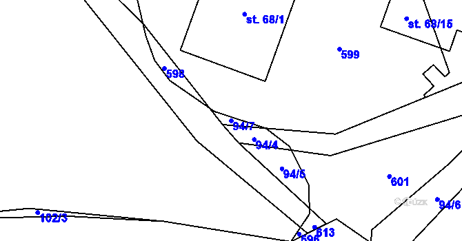 Parcela st. 94/7 v KÚ Borovno, Katastrální mapa