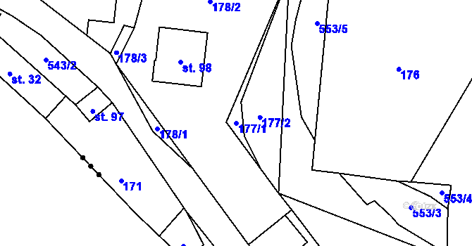 Parcela st. 177/1 v KÚ Borovno, Katastrální mapa