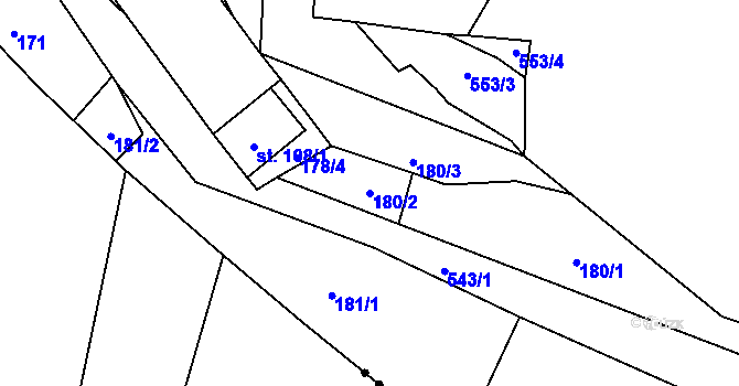Parcela st. 180/2 v KÚ Borovno, Katastrální mapa