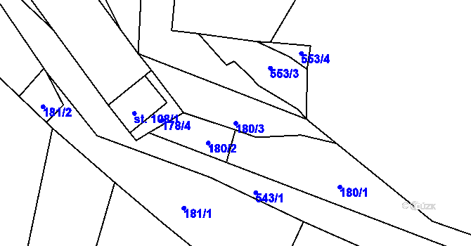 Parcela st. 180/3 v KÚ Borovno, Katastrální mapa