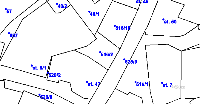 Parcela st. 516/2 v KÚ Borovno, Katastrální mapa