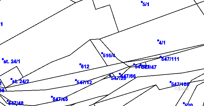 Parcela st. 516/4 v KÚ Borovno, Katastrální mapa