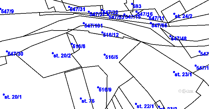 Parcela st. 516/5 v KÚ Borovno, Katastrální mapa