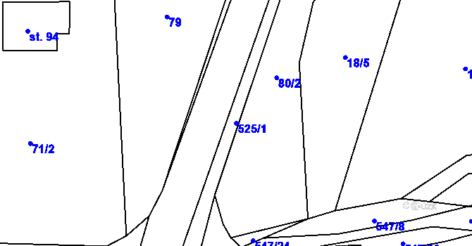 Parcela st. 525/1 v KÚ Borovno, Katastrální mapa