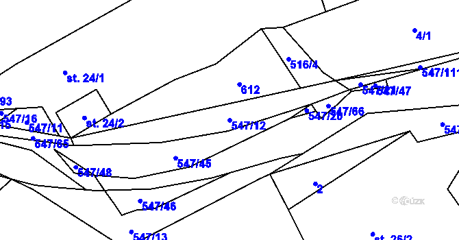 Parcela st. 547/12 v KÚ Borovno, Katastrální mapa