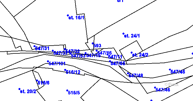 Parcela st. 547/16 v KÚ Borovno, Katastrální mapa