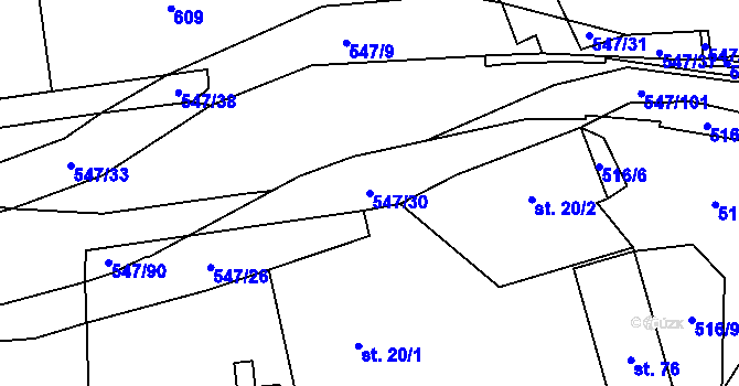 Parcela st. 547/30 v KÚ Borovno, Katastrální mapa