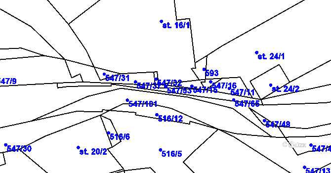 Parcela st. 547/53 v KÚ Borovno, Katastrální mapa