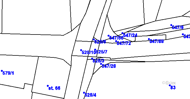 Parcela st. 525/7 v KÚ Borovno, Katastrální mapa
