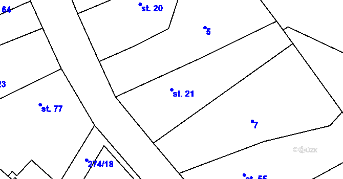 Parcela st. 21 v KÚ Míšov, Katastrální mapa