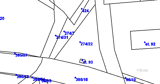 Parcela st. 274/22 v KÚ Míšov, Katastrální mapa