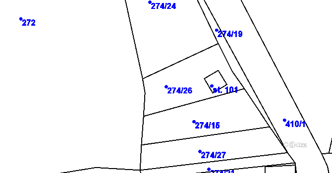 Parcela st. 274/26 v KÚ Míšov, Katastrální mapa