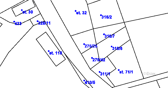 Parcela st. 275/25 v KÚ Míšov, Katastrální mapa