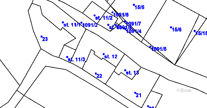 Parcela st. 12 v KÚ Borovy, Katastrální mapa