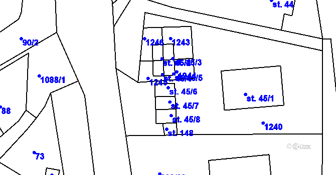 Parcela st. 45/6 v KÚ Borovy, Katastrální mapa