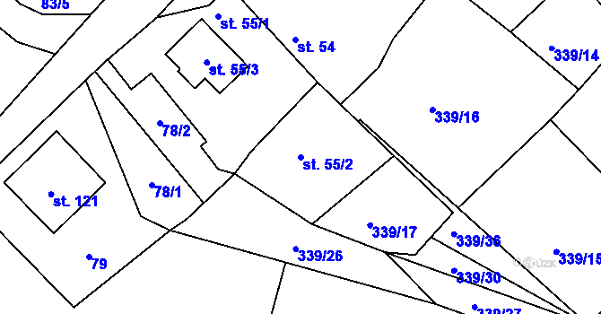 Parcela st. 55/2 v KÚ Borovy, Katastrální mapa