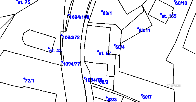 Parcela st. 57 v KÚ Borovy, Katastrální mapa