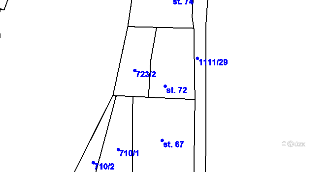 Parcela st. 72 v KÚ Borovy, Katastrální mapa