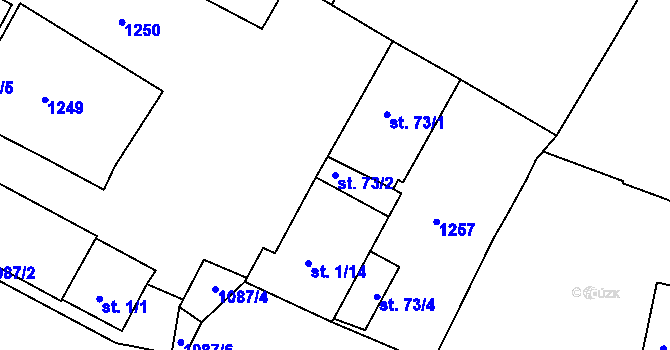 Parcela st. 73/2 v KÚ Borovy, Katastrální mapa