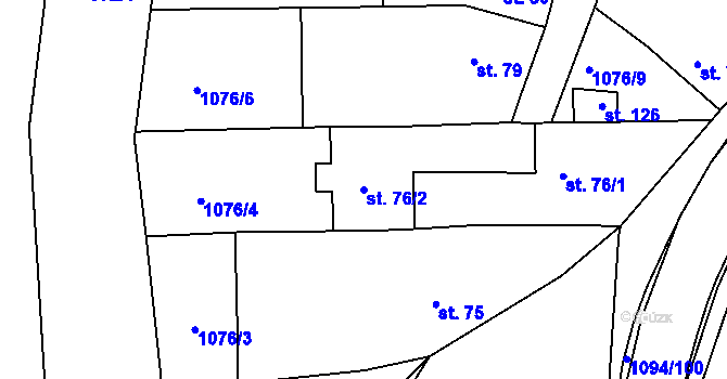 Parcela st. 76/2 v KÚ Borovy, Katastrální mapa
