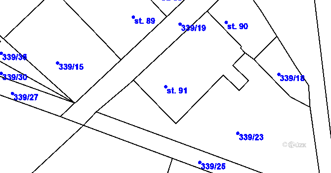 Parcela st. 91 v KÚ Borovy, Katastrální mapa