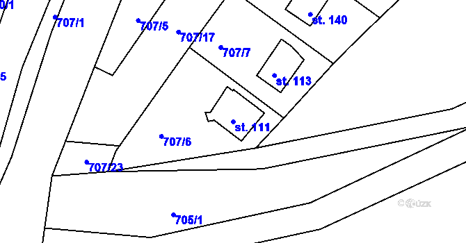 Parcela st. 111 v KÚ Borovy, Katastrální mapa